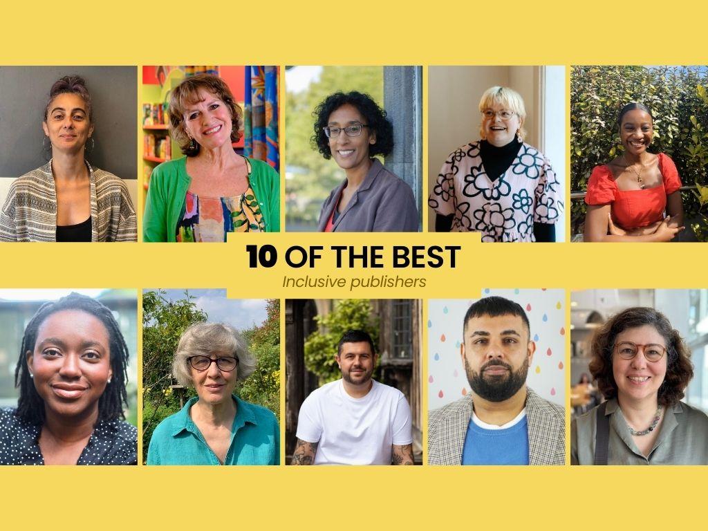 10 UK publishers, a diverse group comprising eight women and two men, on a yellow background